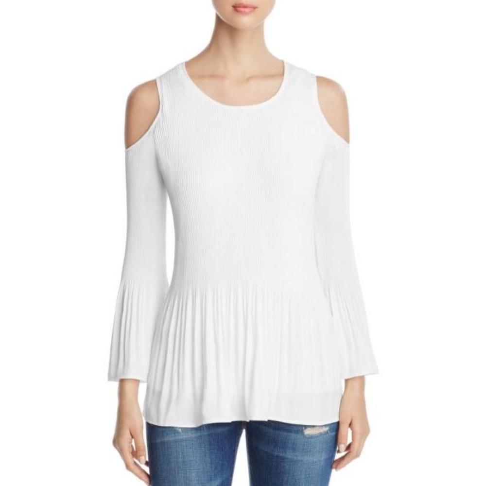 White Pleated Cold Shoulder Top
